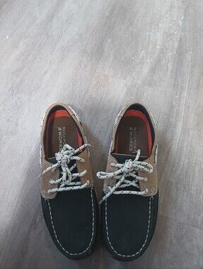 Rocketport  Works Men's Two-Tone Boat Shoes - Black, Tan & White